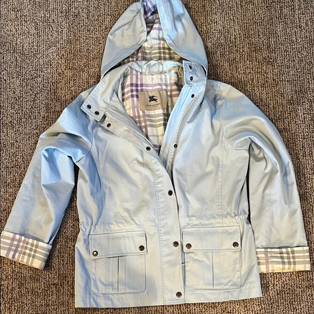 Burberry Sky Blue Hooded Trench Coat